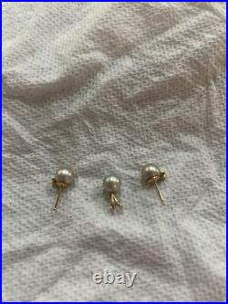 14k Stamped Yellow gold Akoya silver/ Grey Pearl and Diamond Earring Set