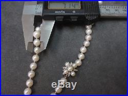 14k VTG Cultured Pearl Necklace 14K Solid W. Gold Diamond Pearl Clasp