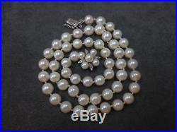 14k VTG Cultured Pearl Necklace 14K Solid W. Gold Diamond Pearl Clasp