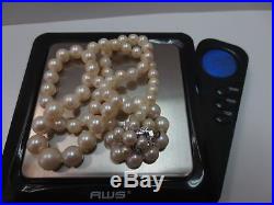 14k VTG Graduated Cultured Pearl Necklace 14K Solid W. Gold Diamond Pearl Clasp