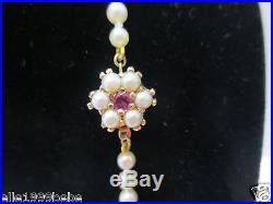 14k VTG Graduated Cultured Pearls Necklace 14K Solid Y. Gold Ruby Pearl Clasp