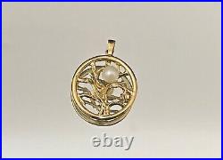 14k Vintage Estate Yellow Gold Tree of Life & Cultured Pearl Set Pendant
