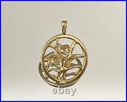 14k Vintage Estate Yellow Gold Tree of Life & Cultured Pearl Set Pendant