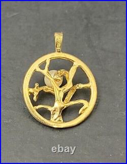 14k Vintage Estate Yellow Gold Tree of Life & Cultured Pearl Set Pendant