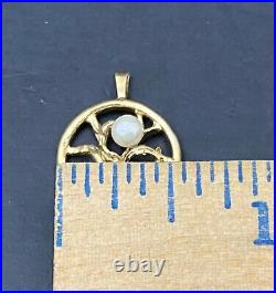 14k Vintage Estate Yellow Gold Tree of Life & Cultured Pearl Set Pendant
