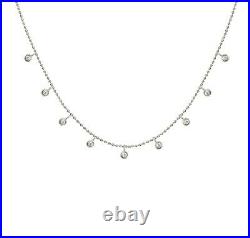 14k White Gold 0.30ctw Diamond Bezel Set Multi Drop Adjustable Necklace Handmade