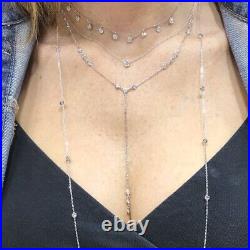 14k White Gold 0.30ctw Diamond Bezel Set Multi Drop Adjustable Necklace Handmade