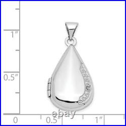 14k White Gold 21mm Tear Drop Diamond Set Photo Pendant Charm Locket Chain