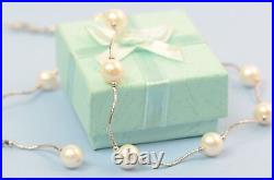 14k White Gold Beautiful Genuine White Pearls Set Necklace, Bracelet, Earrings