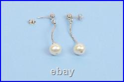 14k White Gold Beautiful Genuine White Pearls Set Necklace, Bracelet, Earrings