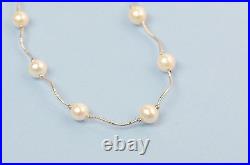 14k White Gold Beautiful Genuine White Pearls Set Necklace, Bracelet, Earrings