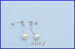 14k White Gold Beautiful Genuine White Pearls Set Necklace, Bracelet, Earrings