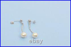 14k White Gold Beautiful Genuine White Pearls Set Necklace, Bracelet, Earrings