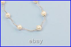 14k White Gold Beautiful Genuine White Pearls Set Necklace, Bracelet, Earrings