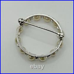 14k White Gold Brooch & Necklace/Pendant Set with Genuine Diamonds and Pearls