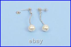 14k White Gold Charming Genuine White Pearls Set Necklace, Bracelet, Earrings