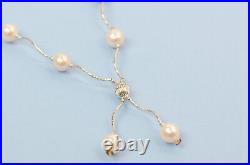 14k White Gold Charming Genuine White Pearls Set Necklace, Bracelet, Earrings