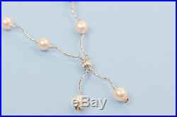 14k White Gold Charming Genuine White Pearls Set Necklace, Bracelet, Earrings