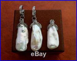 14k White Gold Diamond, Baroque Biwa Pearl Earrings & Pendant Set