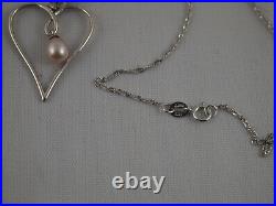 14k White Gold Heart withDangling Pink Pearl Necklace & Earring Set