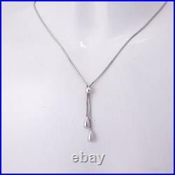 14k White Gold Lariat Necklace and Earring Set Drop Dangle Y Shape Teardrop Bead