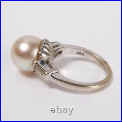 14k White Gold Pearl Diamond Ring Earrings Matching Set Demi Parure