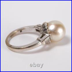 14k White Gold Pearl Diamond Ring Earrings Matching Set Demi Parure