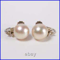 14k White Gold Pearl Diamond Ring Earrings Matching Set Demi Parure