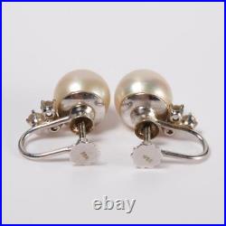 14k White Gold Pearl Diamond Ring Earrings Matching Set Demi Parure