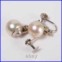 14k White Gold Pearl Diamond Ring Earrings Matching Set Demi Parure