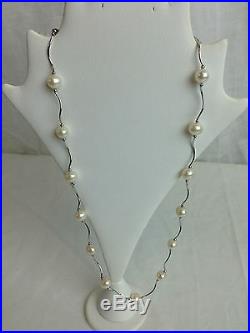 14k White Gold & Pearl Necklace, Bracelet, and Earrings Set