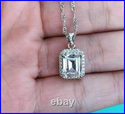 14k White Gold Plated 4.00 Ct Emerald Moissanite Drop Shape Women's Gift Pendant
