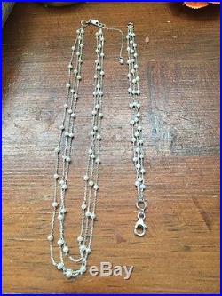 14k White Gold Seed Pearl Necklace Bracelet Set 3 Strand Estate Find wedding set