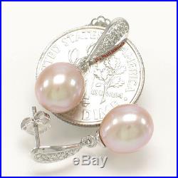 14k White Gold Sets 6 Sparkling Diamonds White / Pink Pearl Dangle Earrings TPJ