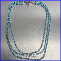 14k White Gold Three Strand Turquoise Bead 16 Necklace & 7 Bracelet Set