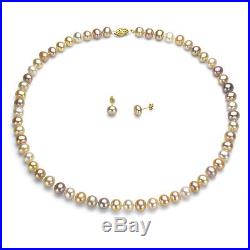 14k Y. Gold 8-9mm Multi-pink Freshwater Pearl Necklace 18 & Stud Earrings Set