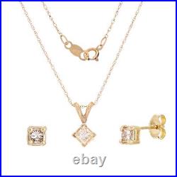 14k Yellow Gold 0.56ctw Diamond Solitaire Pendant Necklace & Stud Earrings Set