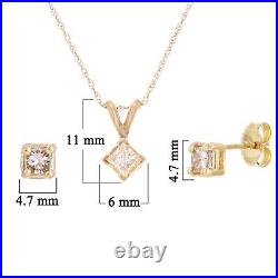 14k Yellow Gold 0.56ctw Diamond Solitaire Pendant Necklace & Stud Earrings Set