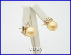14k Yellow Gold 12mm Yellow Pearl & Diamonds Cocktail Ring & Stud Earrings Set