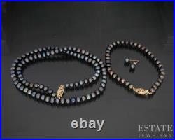14k Yellow Gold 5mm Cultured Black Pearl Ladies Jewelry Set i19972b