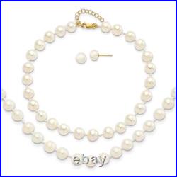 14k Yellow Gold 6-7mm Fresh Water Pearl Bracelet, Necklace and Earring Set