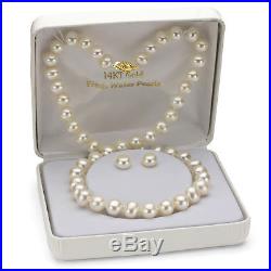 14k Yellow Gold 6-7mm White Freshwater Pearl Necklace 18 and Stud Earrings Set