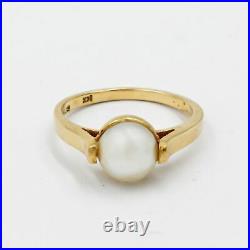 14k Yellow Gold 7.4 mm Pearl Gemstone Cathedral Setting Ring Size 6.5