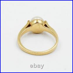 14k Yellow Gold 7.4 mm Pearl Gemstone Cathedral Setting Ring Size 6.5