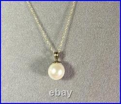 14k Yellow Gold 9mm Cultured Pearl Pendant Necklace Set Beautiful 1.29G 18