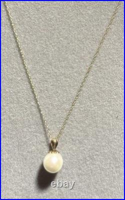 14k Yellow Gold 9mm Cultured Pearl Pendant Necklace Set Beautiful 1.29G 18