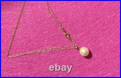 14k Yellow Gold 9mm Cultured Pearl Pendant Necklace Set Beautiful 1.29G 18