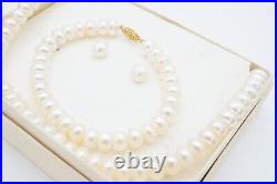 14k Yellow Gold Baroque Pearl Necklace Bracelet Earrings Set 18