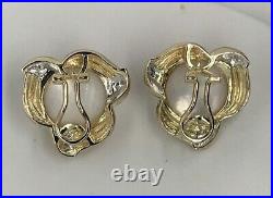 14k Yellow Gold Bezel Set 14.5mm Mabe Pearl Diamond Omega Back Earrings 10.8 Gr