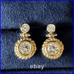 14k Yellow Gold Bezel Set Cubic Zirconia Dangle Drop Earrings 3.8 Grams